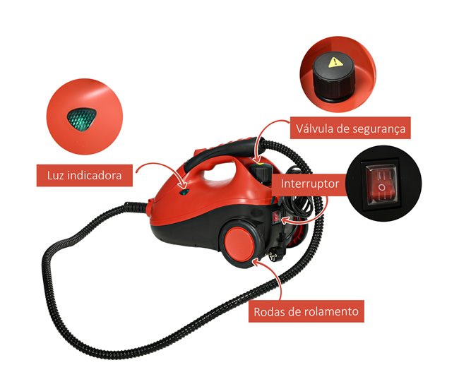 Limpiador a Vapor ABS HOMCOM, ferretería - lavandería y limpieza Rojo