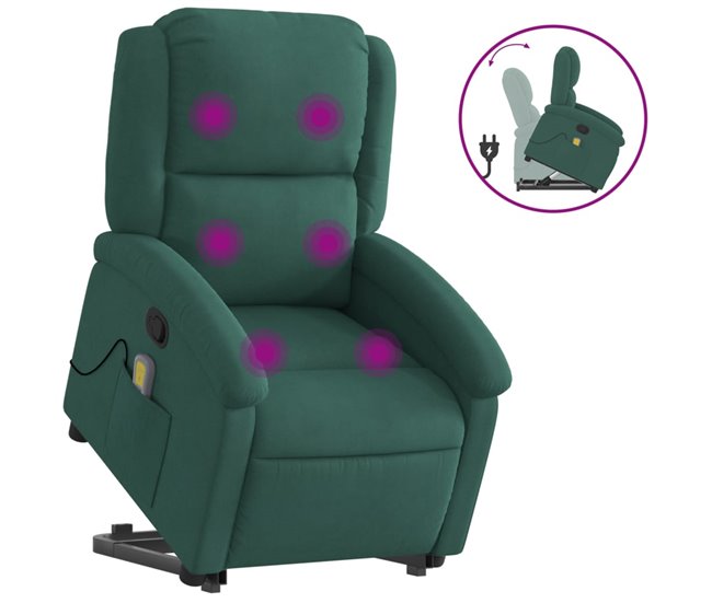 Sillón Reclinable De Masaje Elevable Verde Oscuro