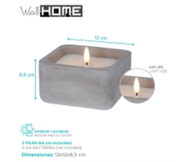 WELL HOME - Pack 6 Velas LED cuadrada Gris
