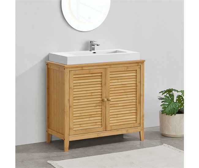 Mueble bajo lavabo Värmdö con 2 puertas bambú Natural