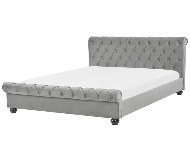 Beliani Cama con somier Terciopelo AVALLON 233x192 Gris Claro