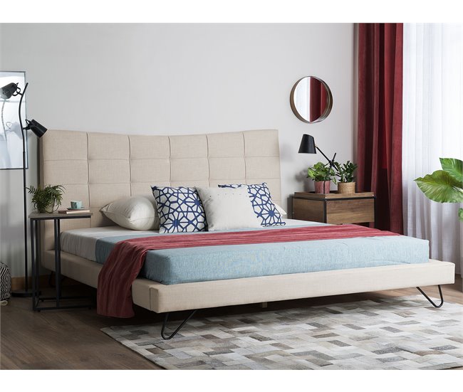 Beliani Cama con somier Poliéster LANNION 183x223 Beige