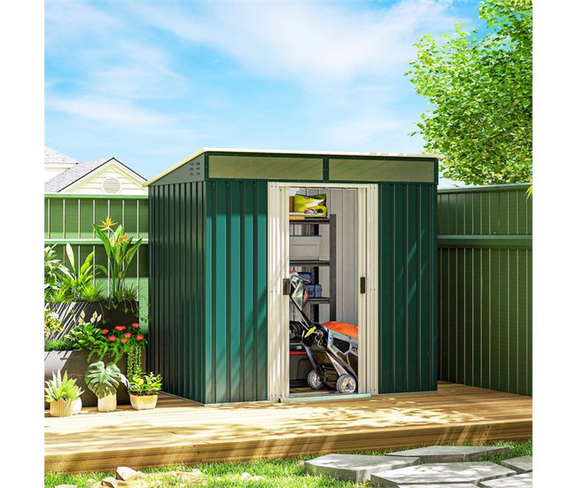 Caseta de Jardín Acero Galvanizado Outsunny Verde