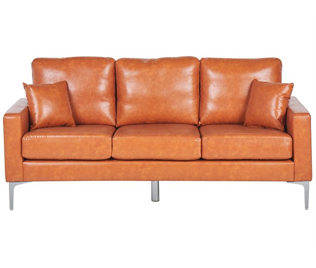 Beliani Sofá de 3 plazas Piel sintética GAVLE Dorado