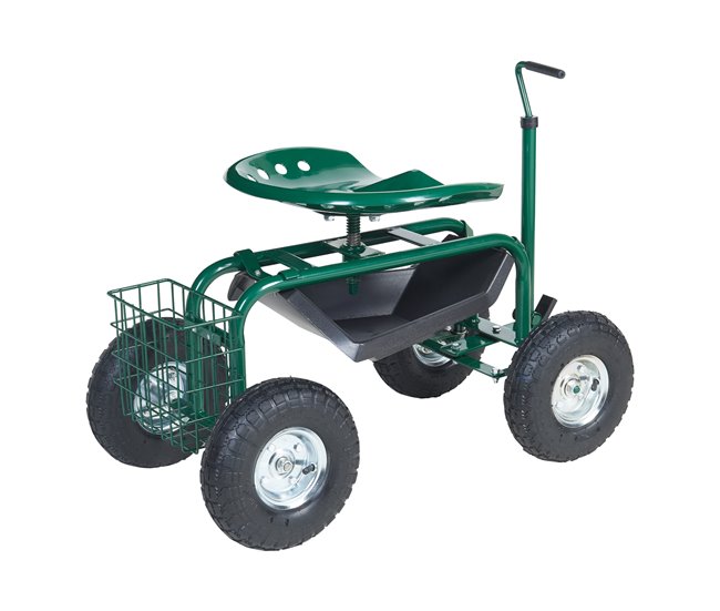 Asiento de jardinería Casarano con ruedas acero Verde