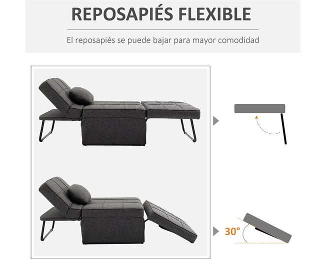 Sofá Cama Lino, Espuma, Metal HOMCOM, hogar - sofás y butacas Gris