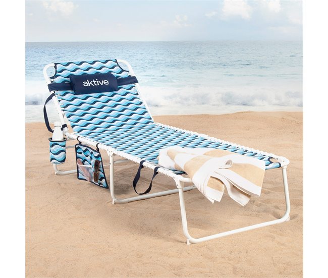 Aktive Tumbona plegable de playa reclinable en 4 posiciones Azul