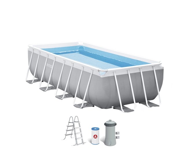 Piscina elevada rectangular prism frame intex con depuradora Gris