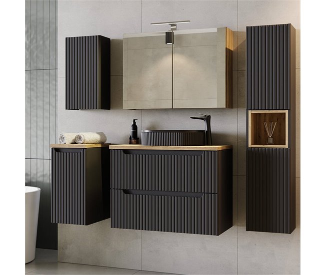 Mueble de baño bajo lavabo Newport con puerta 20 Negro/ Madera