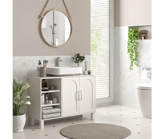 Mueble bajo Lavabo MDF, Melamina de Madera HOMCOM, hogar - baño Crudo