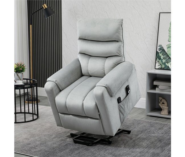 Sillón de Masaje Levantapersonas Poliéster, Espuma y Acero HOMCOM Gris