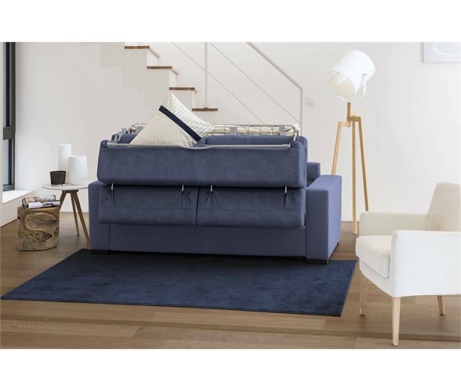 Sofá cama con península en tela Daalb Azul Marino