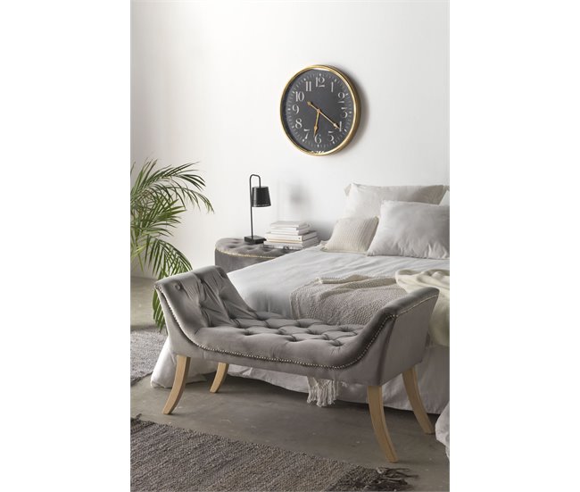 Asiento tapizado en terciopelo patas en madera natural Gris