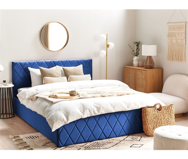 Beliani Cama con almacenaje Terciopelo ROCHEFORT 170x214 Azul Marino