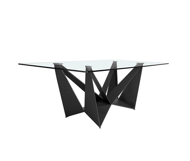 Mesa comedor rectangular cristal templado y acero negro Transparente