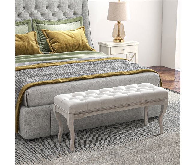 Banco de Cama Poliéster, Madera de Caucho HOMCOM Crudo