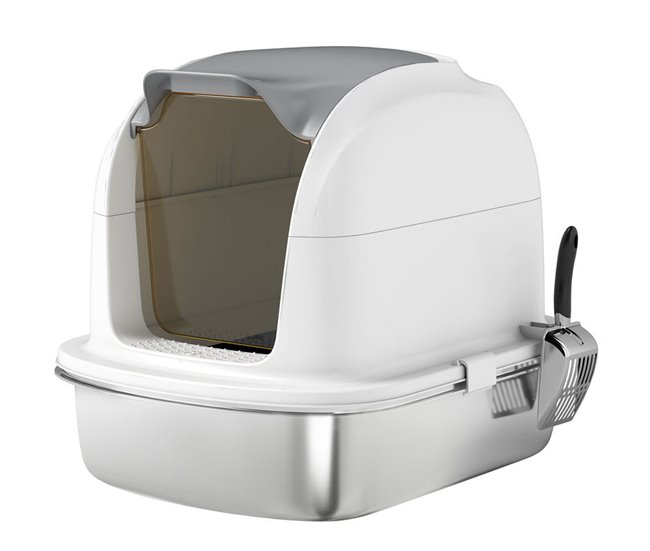 Arenero para Gatos Acero Inoxidable, ABS PawHut Blanco