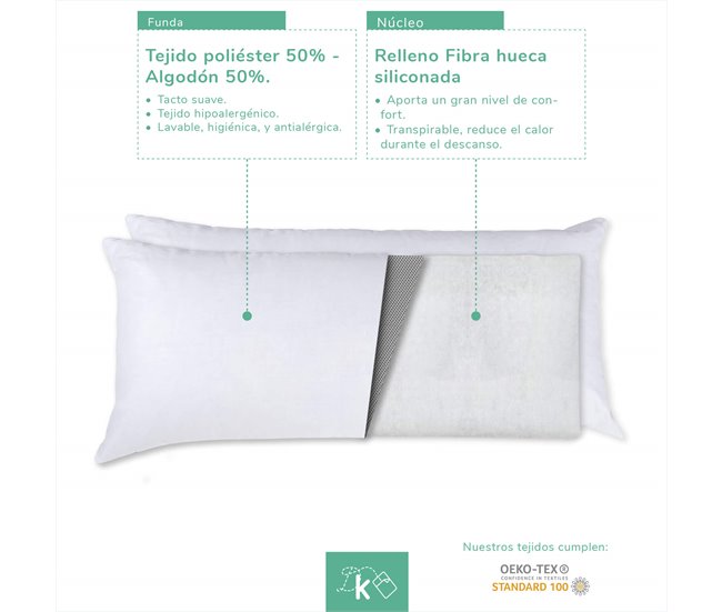 Almohada Fibra Hueca Siliconada 70x34 Blanco Veta