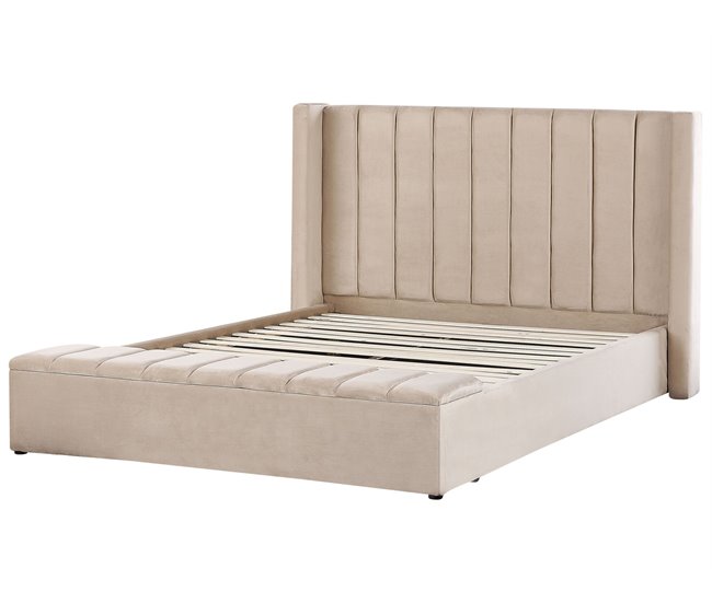 Beliani Cama con somier Terciopelo NOYERS 210x247 Beige