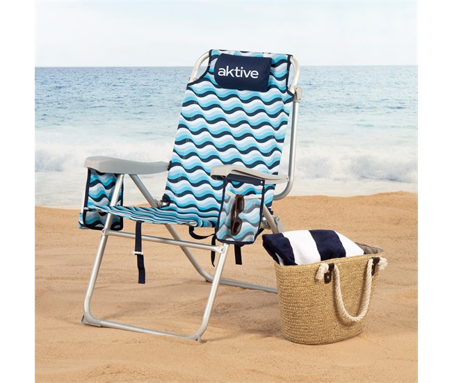 Aktive Silla de playa XL plegable de aluminio 5 posiciones con asa Azul