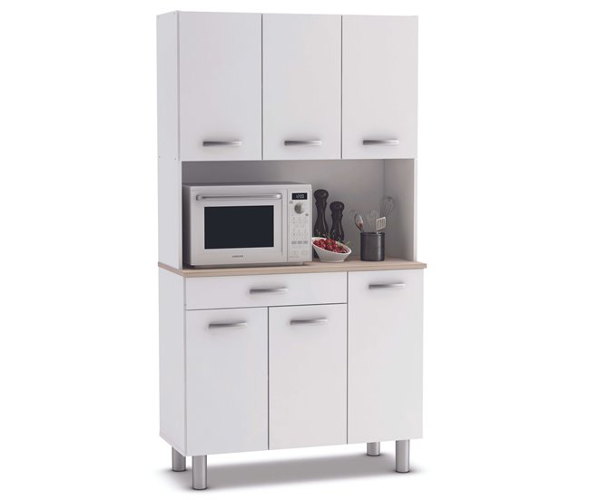 Armario Buffet de Cocina con 6 Puertas Blanco/ Madera