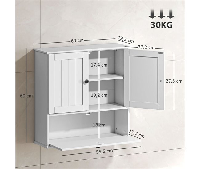 Armario de Pared MDF HOMCOM, hogar - baño Blanco