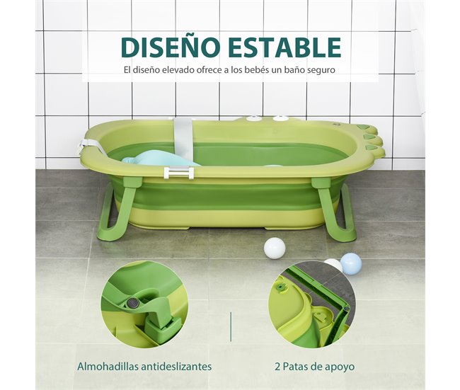 Bañera Plegable para Bebé PP, TPE HOMCOM Verde