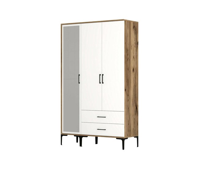 Armário de 3 portas com efeito madeira 120 Blanco/ Madera