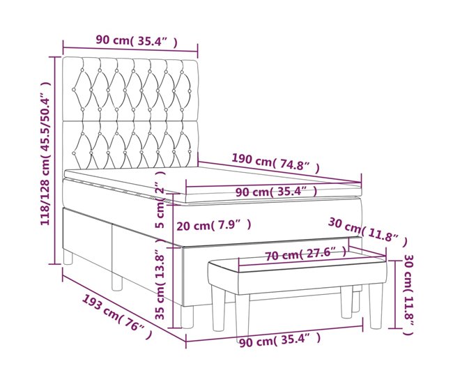 Cama box spring 90x190 Gris Oscuro