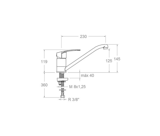 Grifo de Fregadero de Cocina Monomando con Caño Bajo Cromo