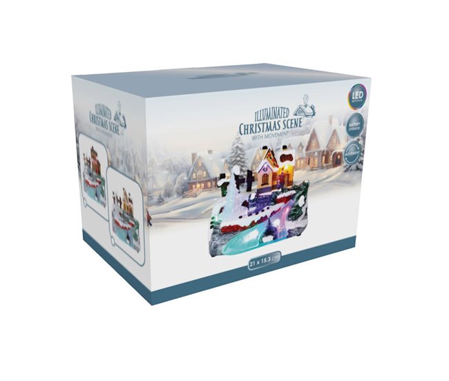Escena Invernal Decorativa con movimiento y luces LED Multicolor