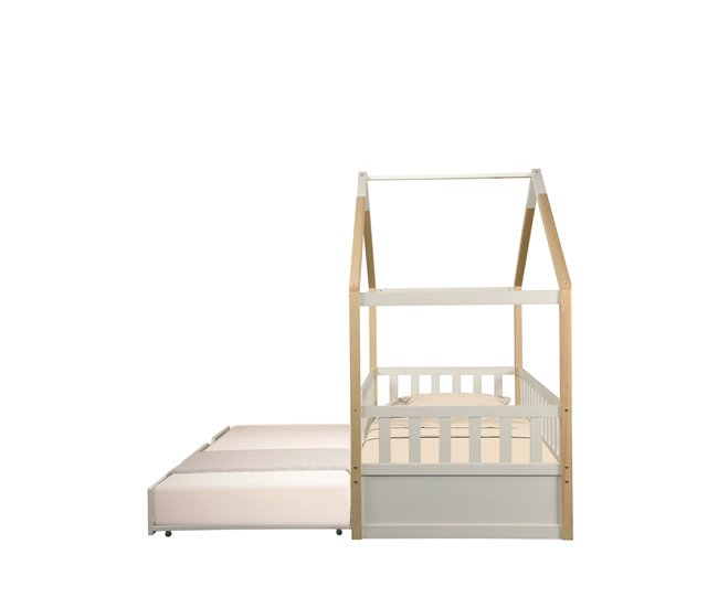 Cama nido WOOD madera maciza 90x190cm blanco natural Blanco/ Madera
