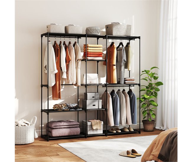 Armario Ropa Portátil Metal, Tela no Tejida HOMCOM Negro