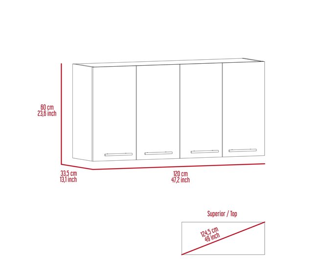 Mueble de pared para cocina Paris en melamina con 4 gabinetes Marron