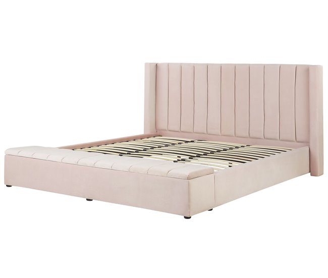 Beliani Cama con banco de almacenaje Terciopelo NOYERS 210x247 Gris