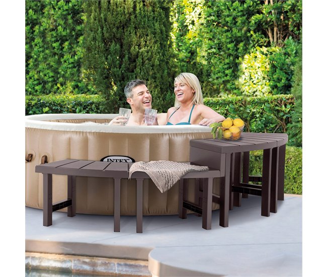 INTEX Pack 2 bancos medianos y 2 grandes para spa circular Marron