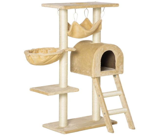 Árbol Rascador para Gatos Aglomerado de Madera, Felpa, Sisal Beige