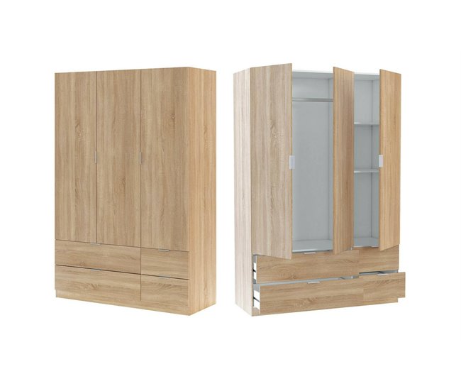 Armario 3 puertas efecto madera Roble