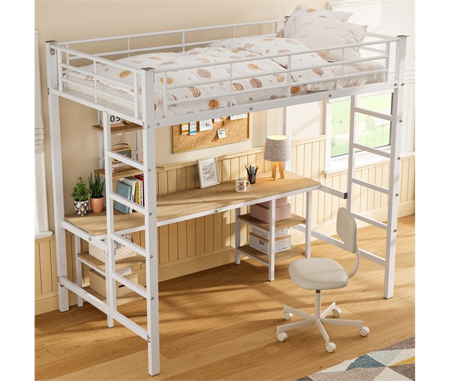 Cama alta para niños 95x204 Blanco
