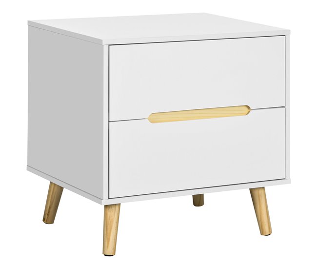 Mesilla de Noche Melamina de Madera, Madera de Pino HOMCOM 50 Blanco