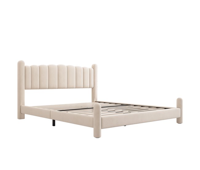 Cama de matrimonio de terciopelo 189x212 Beige