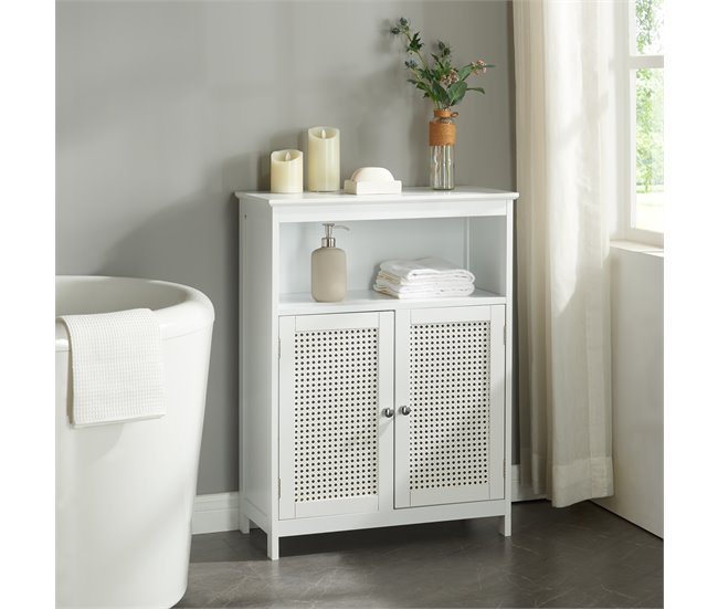 Mueble de baño Karlsøy con 2 puertas MDF ratán Blanco
