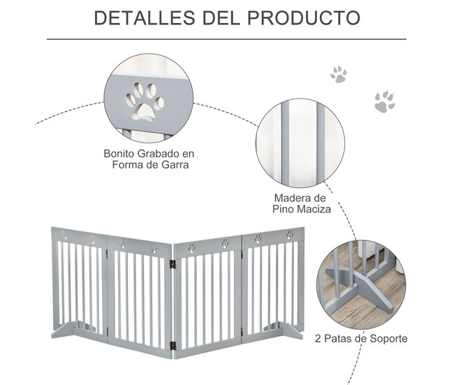Barrera para Mascotas Madera de Pino PawHut Gris