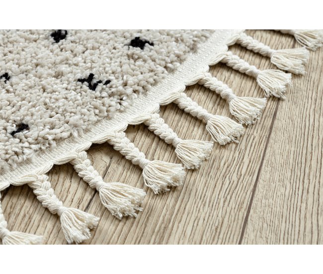 Alfombra BERBER SYLA B752 puntos Franjas Bereber Marroquí Shaggy 160x160 Crema
