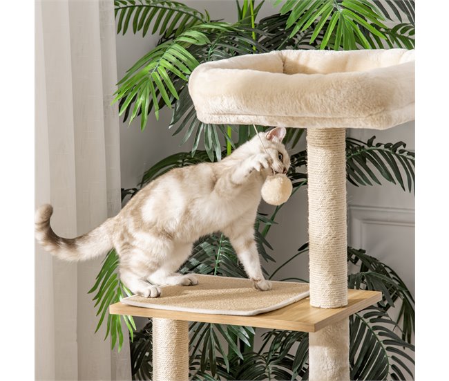 Árbol para Gatos Aglomerado de Madera, Felpa, Sisal PawHut Beige