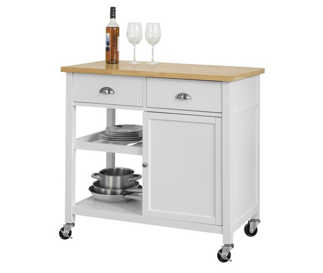 Carrito de Servicio con 2 estantes 2 cajones FKW62-WN SoBuy Blanco