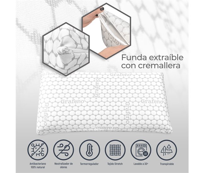 Almohada Viscoelástica Carbono Plus 80x40 Blanco/ Gris