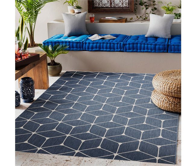 Alfombra de cuerda sisal FLAT 48721/591 Cubos 3D 160x230 Azul