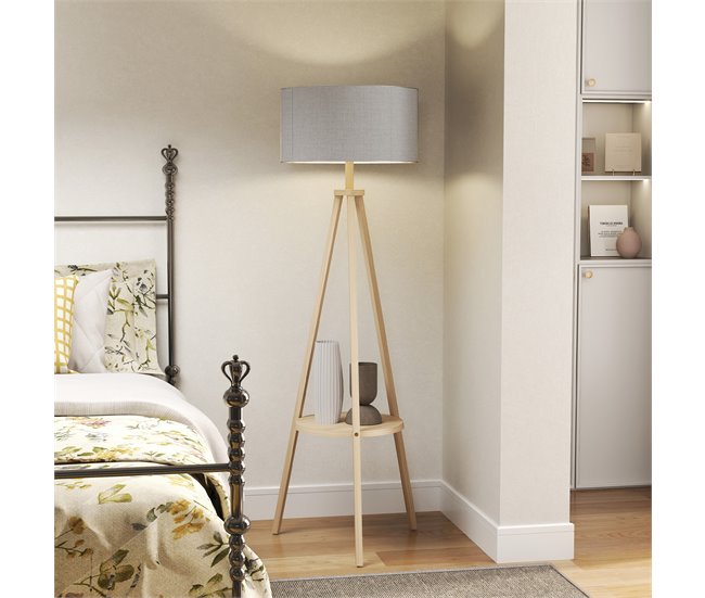 Lámpara de Pie Madera, Lino HOMCOM, hogar - iluminación Gris