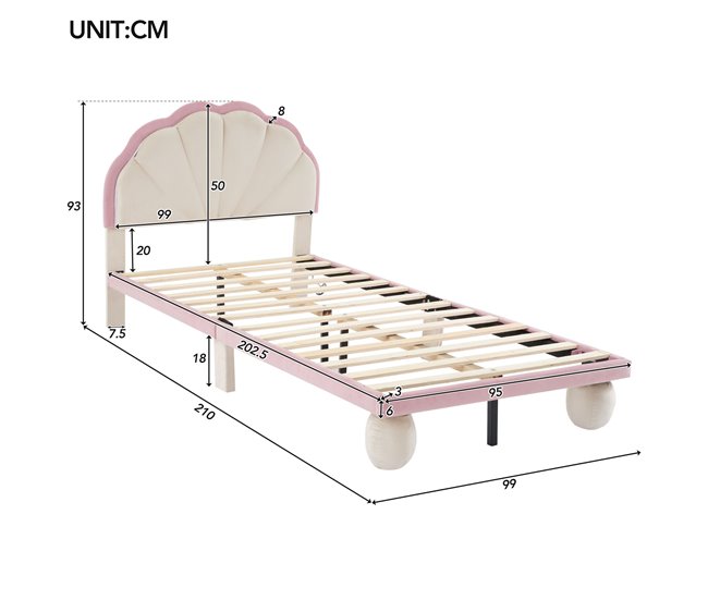Cama infantil de terciopelo 99x210 Rosa